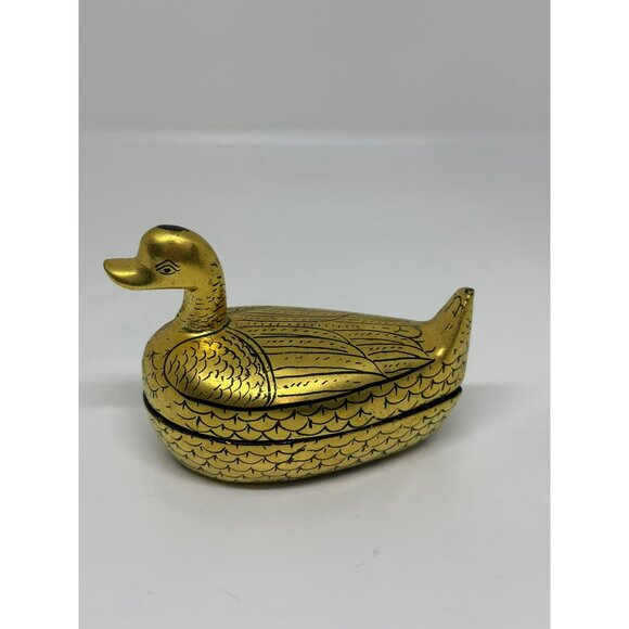 VTG Black Gold Gilt Lacquer Box Duck/ Goose Burmese Trinket Box MCM Decor - Picture 5 of 8